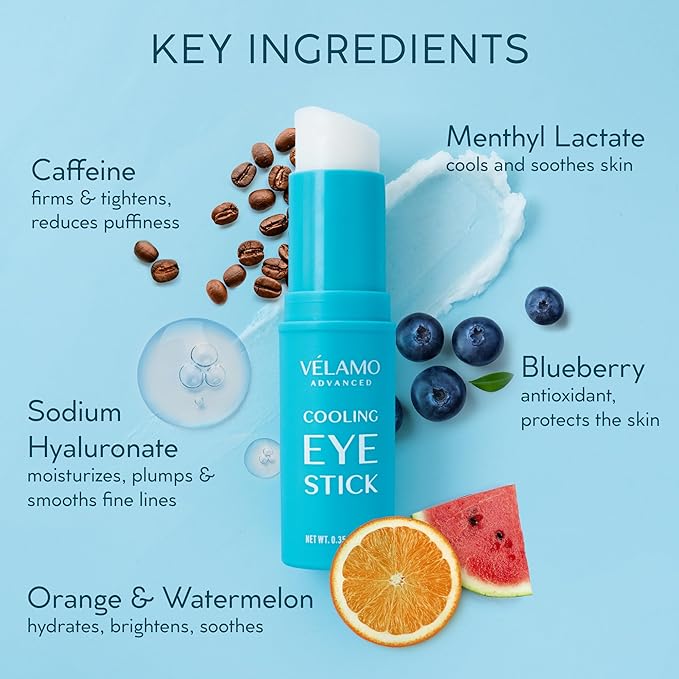 Cooling Eye Balm Stick with Caffeine: Under Eye Cream for Dark Circles Puffiness Eye Bags - Hyaluronic Acid Instantly Cooling, Hydrating & Brightening - Portable & Perfect for On-the-go Use 0.35 oz