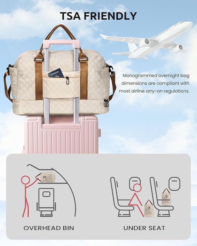 Birthday Gifts-for Women-Initial Duffle Bag with Shoe Compartment, Personalized Weekender Bag, Monogram Overnight Bag, Letter Travel Bag with Makeup Bag,Friend Wife Birthday Gift (Letter C)