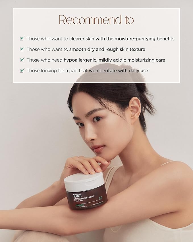 ACWELL Licorice pH Balancing Toner Pad - Vegan Cotton Pad, Double-sided Toner Pads for Blemish and Soothing Care - Korean Daily Skincare - Improves Uneven Skin Tone, 70pads, Transparent