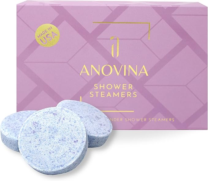 Anovina Lavender Shower Steamers USA Made – Calming Aromatherapy Shower Bombs – Relaxation & Self-Care – Lavender Gifts for Women and Calming Gifts for Women, Perfect for Home & Holiday Wellness