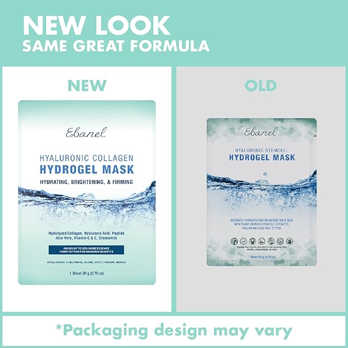 Ebanel 5 Pack Hydrogel Collagen Face Mask with Hyaluronic Acid, Vitamin C, Peptide, Aloe, Instant Brightening Hydrating Face Masks Skincare Korean Sheet Mask, Skin Firming, Lifting Anti Aging Masks