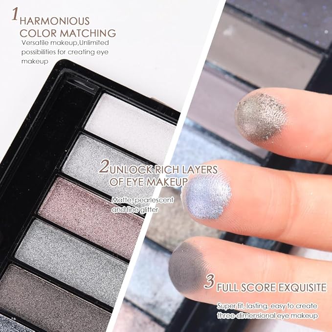 12 Colors Cool Tone Eyeshadow Palette – Matte, Shimmer & Glitter Gray Blue Eye Makeup Kit – Smokey Plum, Taupe, Lavender, Silver & Midnight Blue Shades – Waterproof, High Pigment Palette for Women 03#