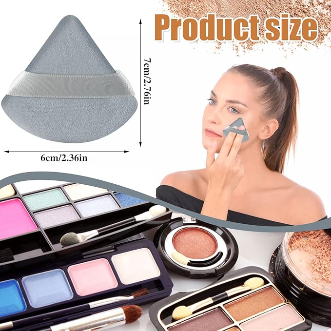 Pimoys 6 Pieces Powder Puff Face Triangle Makeup Blender Sponge Soft Velour Puffs for Loose Powder Setting Powder Cosmetic Foundation Sponge Beauty Makeup Tool, Black and Gray