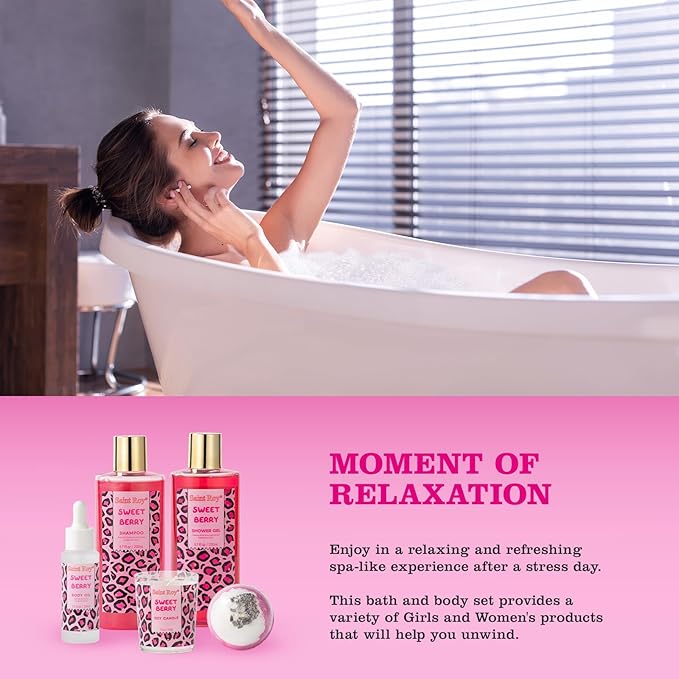 bath body Gifts for Her Home Bath Spa Gift Basket for Women Sweet Berry Bath Sets for Teens Gift Aromatherapy Home Spa Kit with Body Oil & More women's spa gift sets Best Gifts Mothers day