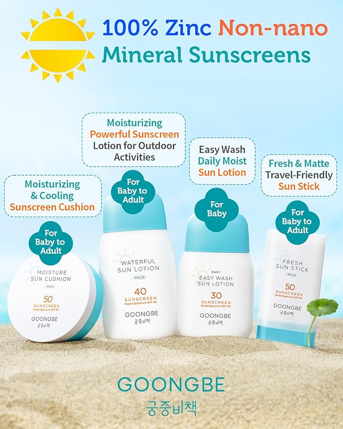 Moisture Sun Cushion Mild SPF 50 - Korean Moisturizing & Soothing Zinc Oxide Mineral Sunscreen - Travel Friendly Sun Cushion for Babies & Kids - Vegan, Reef-Safe, Allergen-Free, 0.81oz.