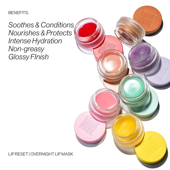 MAKE Beauty Lip Reset Overnight Lip Mask. Nourishing, Hydrating Lip Treatment for Dry, Flaky Lips. Plumps, Softens, and Smooths. Solar Citron Flavor