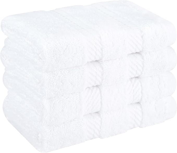 American Soft Linen Luxury Washcloths for Bathroom, 600 GSM 100% Cotton 4 Piece Turkish Wash Cloth Set, 13x13 in Soft Rags for Body and Face, White Washcloths