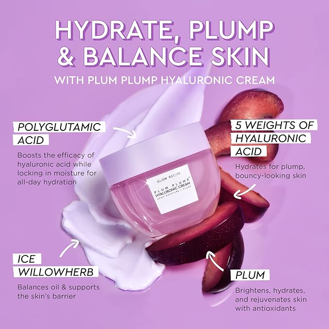 Glow Recipe Double the Plump Korean Skin Care Gift Set - Hyaluronic Acid Whipped Gel Face Cream, Moisturizer Refill Pod + Travel Size Plum Plump Serum for Hydrating Dry Skin (3 Count)
