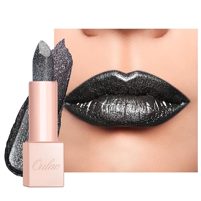 Oulac Moisture Black Lipstick - High Shine Shimmery Finish, Super Creamy Texture, Medium to High Coverage - Gluten Free, D07 Monodrama