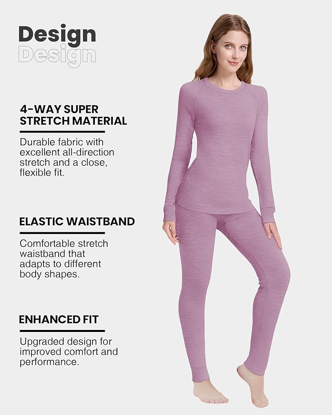 Women's 100% Merino Wool Base Layer Sets - Light and Midweight Thermal Underwear Gifts Pack with Wool Beanie