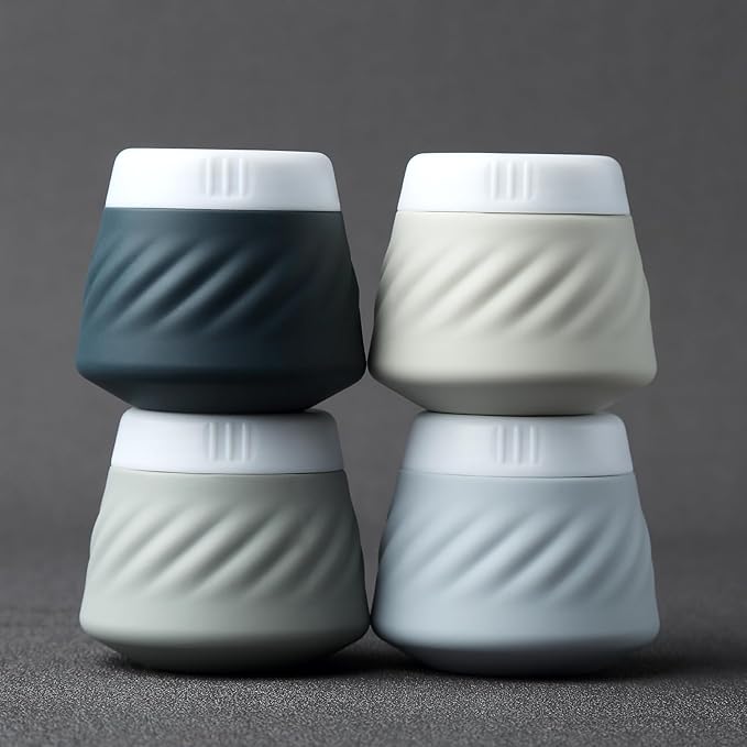 Gemice TSA Approved Travel Containers for Toiletries, 4 Pack Silicone Cream Jars with Convenient Toiletry Bag, Leak-proof Wide Mouth Travel-Size Toiletries Containers with Lid for Cosmetic Cream
