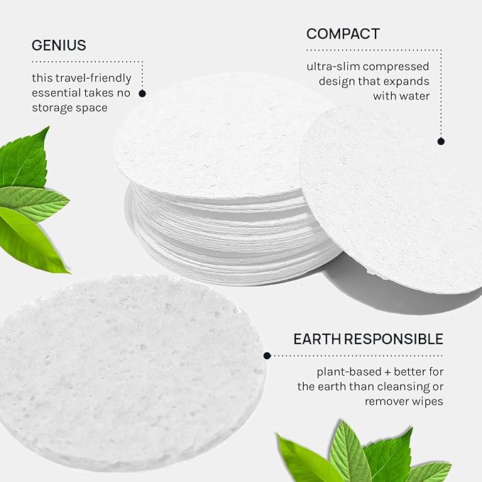 AOA Studio 50-Count Compressed Facial Sponges 100% Natural Cosmetic Spa Sponges for Facial Cleansing, Exfoliating Mask, Remove for Makeup, Dead Skin, and Dirt (White, 50 counts)