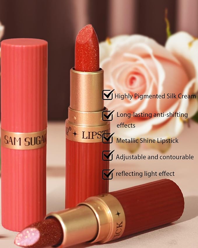 Dark Red Sparkling Glitter Lipstick, Long Lasting Shimmer Metallic Lipstick for Women Glitter Nude Waterproof Lip Gloss, Diamond Shiny Non-Stick Lipgloss Liptint Blam Lip Color labiales Makeup Gift-06