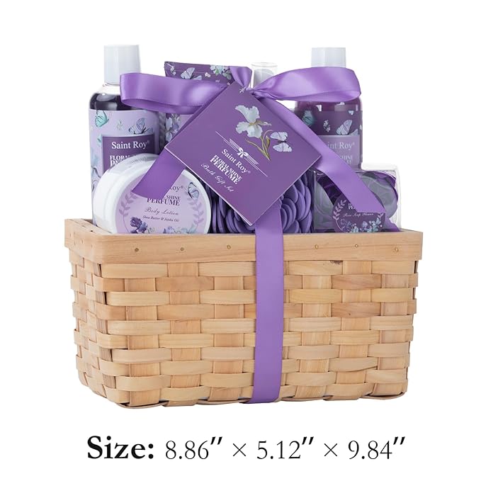 Bath & Shower Spa Basket Gift Set, Floral Perfume Scent, with Shower Gel, Bubble Bath,Body Lotion, Bath and Body Gift Box for Women, Self Care Gifts Basket for Her, Birthday Gifts