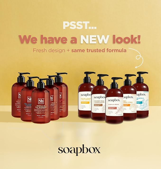 Soapbox Liquid Hand Soap, Vanilla & Lily Blossom - Gentle, Moisturizing Hand Cleanser, Vegan, Cruelty Free Hand Soap for Bathroom and Kitchen, 12oz Pump Bottles (Pack of 3)