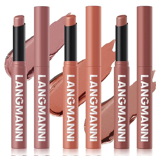 Jolilab 3Pcs Velvet Matte Lipstick Nude Matte Soft Dark Color Stick High Pigmented Long-Lasting Waterproof Lip Stick Lip Balm Beauty Cosmetics Gift for Girls and Women๏ผ04#+05#+06#