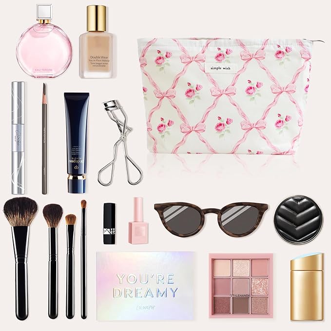 Wudygirl Makeup Bag Cosmetic Bag for Women Pink Pow Makeup Pouch Cute Makeup Organizer Portable Handbag Toiletry Bag Large Capacity Zipper Pouch (Pink Pow)