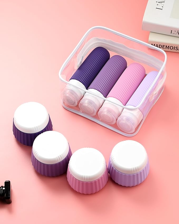 Travel Bottles for Toiletries 8 Pack, Tsa Approved Travel Size Toiletries 3 oz, Travel Containers for Toiletries, with Clear Bag, Leak Proof Silicone Squeezable Travel Essentials Creams Jars
