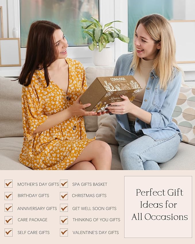 Coralogo Natural Spa Gift Baskets - Natural Pampering Spa Set, Self-Care Beauty Gift Basket, Wellness Bath & Body Works, Unique Gifts for Birthday, Valentines Day, Mothers Day for Mom, Wife, Her