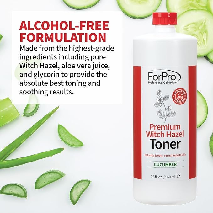 ForPro Premium Witch Hazel Toner, Alcohol-Free, Naturally Soothe, Tone & Hydrate Skin, Vegan, Cucumber Scent, 32 Fl Oz