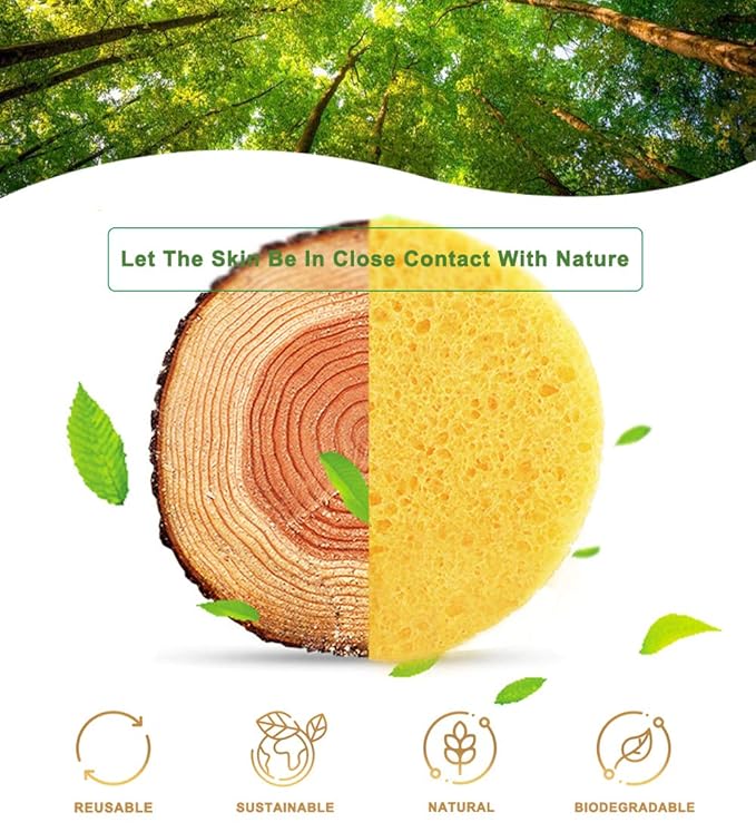 50-Count Compressed Facial Sponges for Daily Cleansing and Gentle Exfoliating, 100% Natural Cellulose Spa Sponge Perfect for Removing Dead Skin, Dirt and Makeup