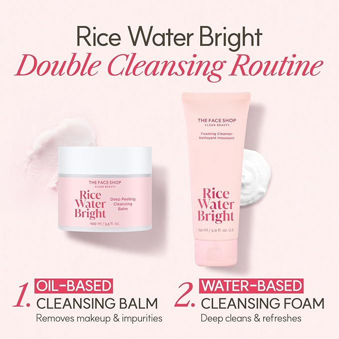 The Face Shop Rice Water Bright Cleansing Balm, Removes Makeup & SPF, 4-in-1 Makeup Remover, for All Skin Types, Korean Rice Extract, Lavender Oil, 100ml / 3.3 fl. oz.