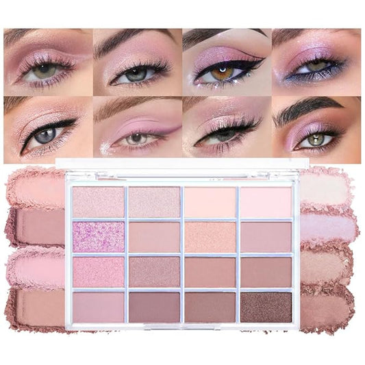 16Colors Light Purple Pink Brown Nude Basics Matte Eyeshadow Palette,Eye Shadow Travel Makeup Palette all in one Long Lasting Waterproof,Great for Travel Gift Kit