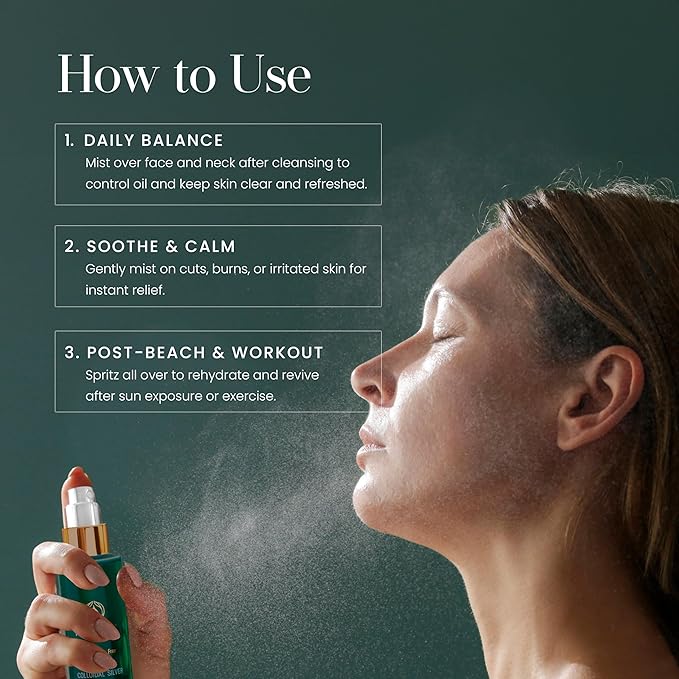 Hylunia Colloidal Silver Mist Toner 5.1 fl. oz. โ Hydrating Versatile Toner for Acne-Prone Inflamed Skin | Infused with Colloidal Silver & Lavender for Glowing Skin Cuts & Burns, Body-Refresher