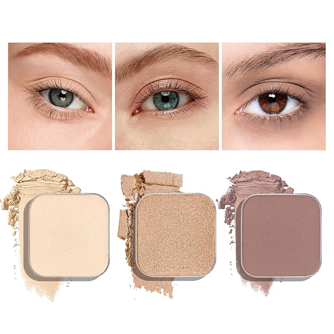 3-Color Eyeshadow Combo Pack – Matte & Shimmer Neutral Shades,Powder, Highly Pigmented, Long-Lasting, Refills Pans for Custom Magnetic Palette