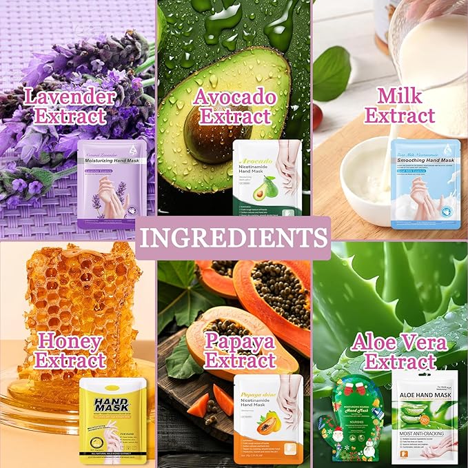 Hydrating Hand Masks, 6PCS Hand Mask Moisturizing Gloves for Men Women, Smooth Long Lasting Soft Exfoliating Hand Peeling Spa Mask Moisturizer Beauty Gift Set for Dry Cracked Rough Dull Hands(J)