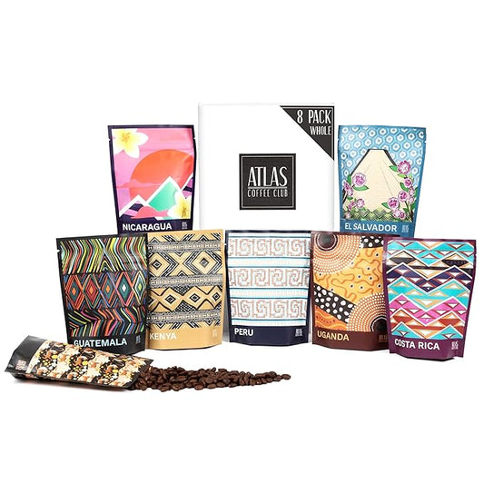 Atlas Coffee Club World of Coffee Discovery Set - Gourmet Coffee Gift Sampler - 8-Pack Variety Box of the Worldโs Best Single Origin Coffees - Whole Bean