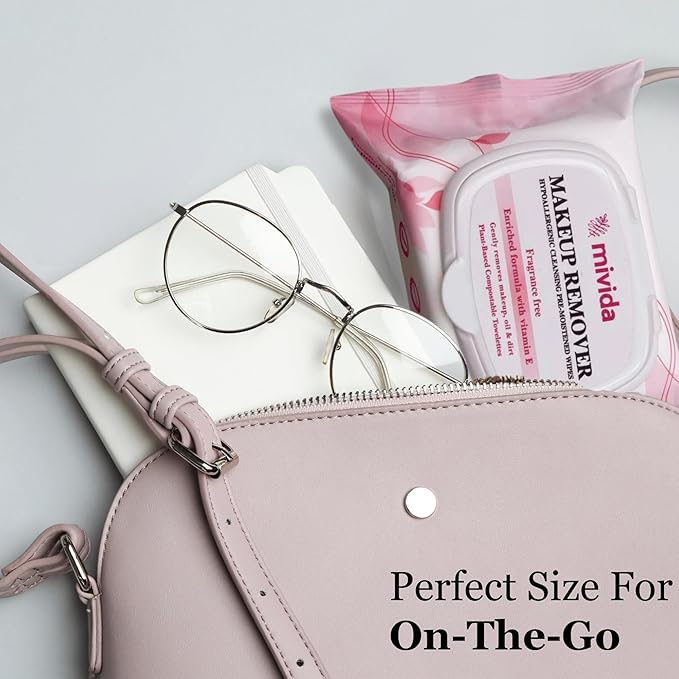 mivida Hypoallergenic Makeup Remover Wipes 2 Pack of 25 Count | Biodegradable Facial Cleansing Make up Remover Face Wipes with Vitamin E | Fragrance Free, Alcohol Free, Plant Based 50 Count wipes