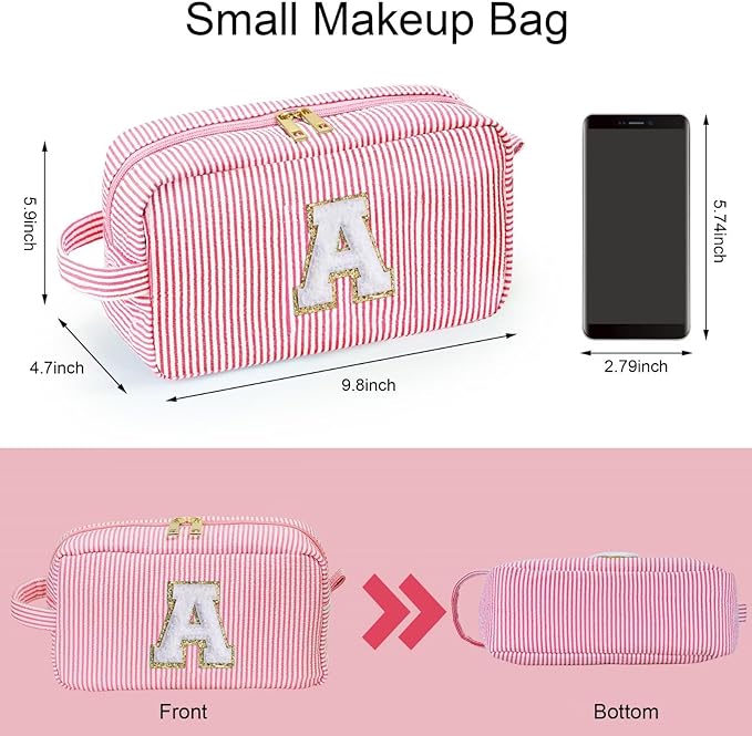 YOOLIFE Makeup Bag for Women - Monogram Cute Initial Pink Makeup Bags Cosmetic Toiletry Pouch Make Up Case for Her Best Friend Friendship Sister Teacher, Personalized Birthday Gifts for Women C