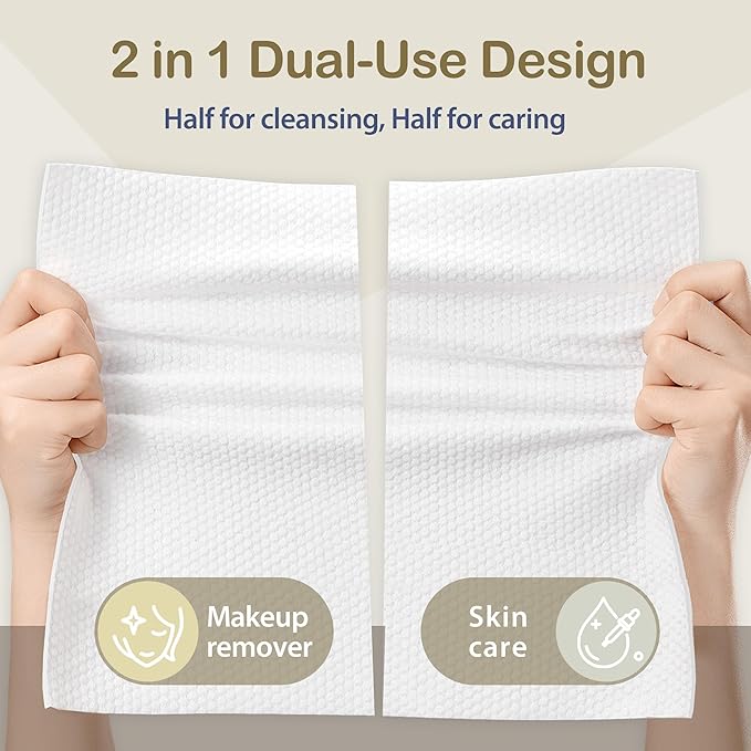 Ourmed Life Face Towels, 12"×12" Tear-Off Disposable Biodegradable Facial Towels for Sensitive Skin, Lint- free Face Wipes for Washing Face, Skincare and Makeup Removal, Dry Wipes, (60 Ct, 1 Pack)