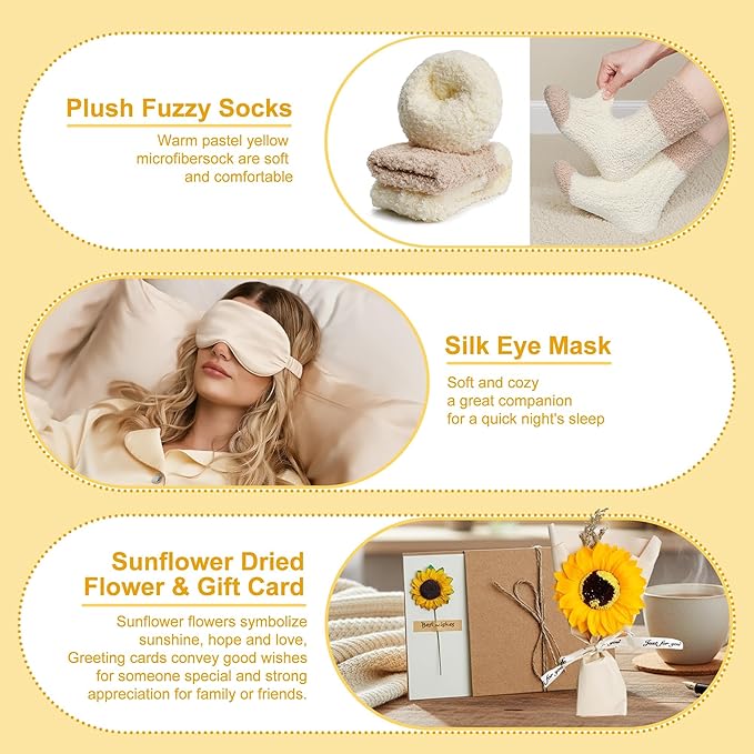 Alitifiy Get Well Soon Self Care Package Box, Birthday Xmas Gifts for Women, Sunflower Relaxing Feel Better Soon Basket Package w/ 12pcs Crystals Healing Stones, Sunshine and Wellness Presents for Her