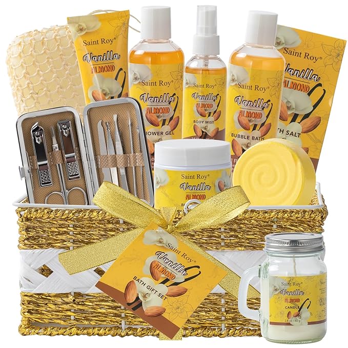 Spa gift baskets for women, Perfumes gifts for women 25 pcs for Women & Men Bath and Body Shower Bath Kit, Vanilla & Honey Almond birthday gifts bath gift Spa Kit, Mother's Day Gifts for Mom