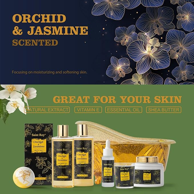 Fathers Day Gifts for Men Dad gift Spa gift basket Body & Skin Care Set, Spa Kit, Self-care Gifts, Spa Collection Gift Basket, Orchid Jasmine Bath and Body Gift Pampering Spa Gifts Mother's Day Gift