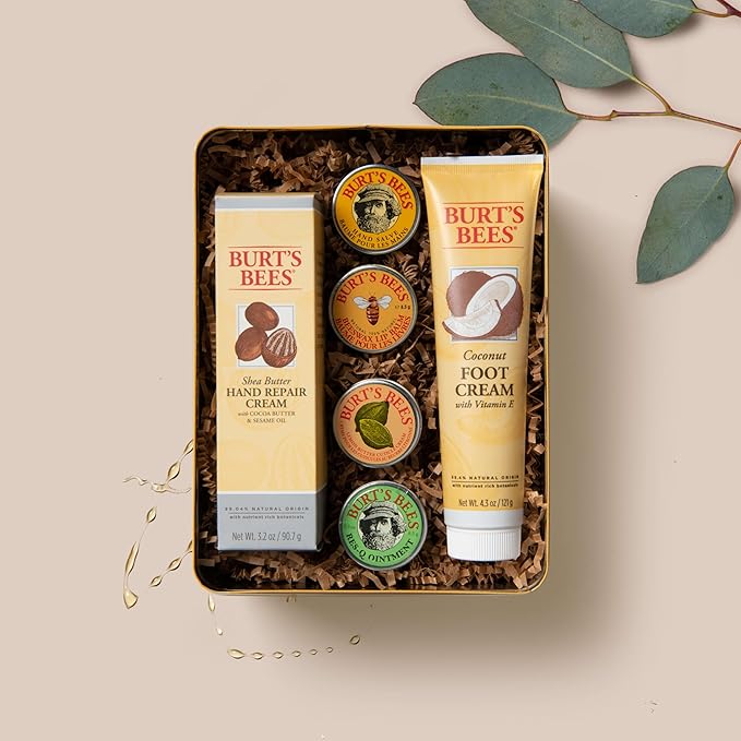 Burt's Bees Back To School Gifts Ideas - Classics Set, 6 Products in Giftable Tin – Cuticle Cream, Hand Salve, Lip Balm, Res-Q Ointment, Hand Repair and Foot Cream