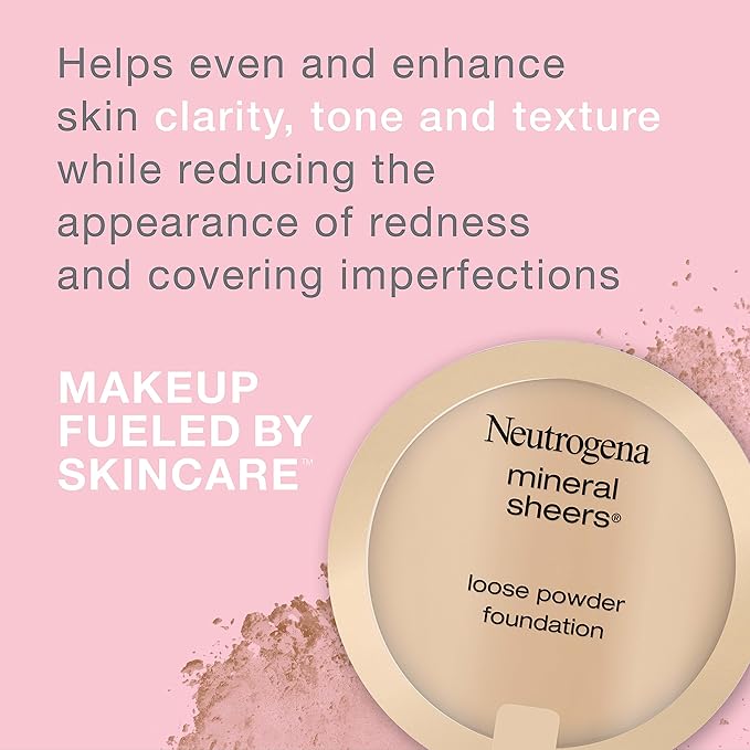 Neutrogena Mineral Sheers Lightweight Loose Powder Makeup Foundation with Vitamins A, C, & E, Sheer to Medium Buildable Coverage, Skin Tone Enhancer, Face Redness Reducer, Natural Ivory 20,.19 oz