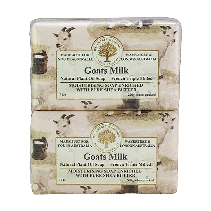 Wavertree & London Natural Goat Milk Soap Bars (2 Bars) โ 7oz Individually Wrapped, French Triple Milled Moisturizing Bath Bar Soap Enriched with Shea Butter, Chemical-Free Sensitive Skin Bar Soap