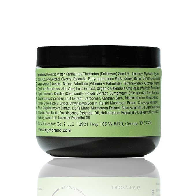 Got? Mushroom Moisturizer - Lightweight Hydrating Cream Infused with Reishi, Chaga, Cordyceps and Lion’s Mane Mushroom Extracts, Shea Butter, Vitamin E, and Essential Oils - 3.8 oz