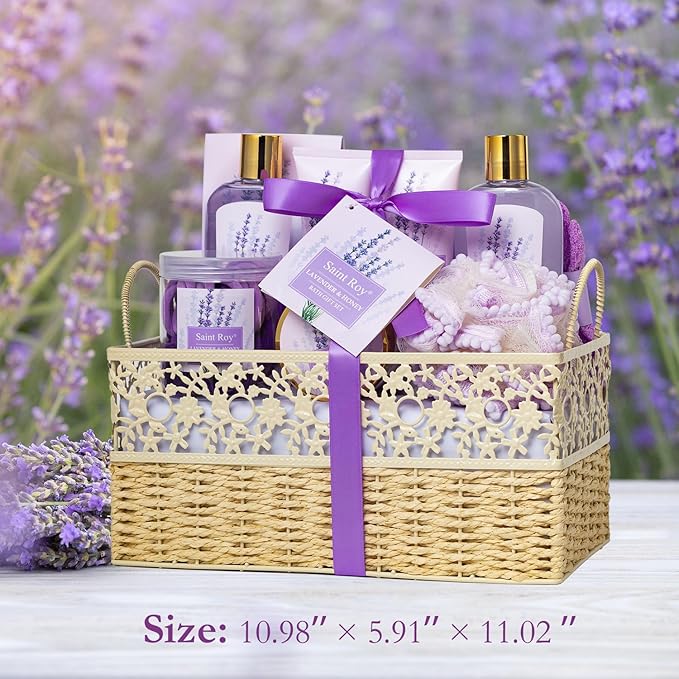 Gifts for Women Gift Basket for Women, 13 Pc LAVENDER & HONEY Large Beauty Personal Care Set, Home Bath Pampering Package for Mother day, Spa Bridal Shower Kit - Thank You, Birthday, Mom, Wedding Gift