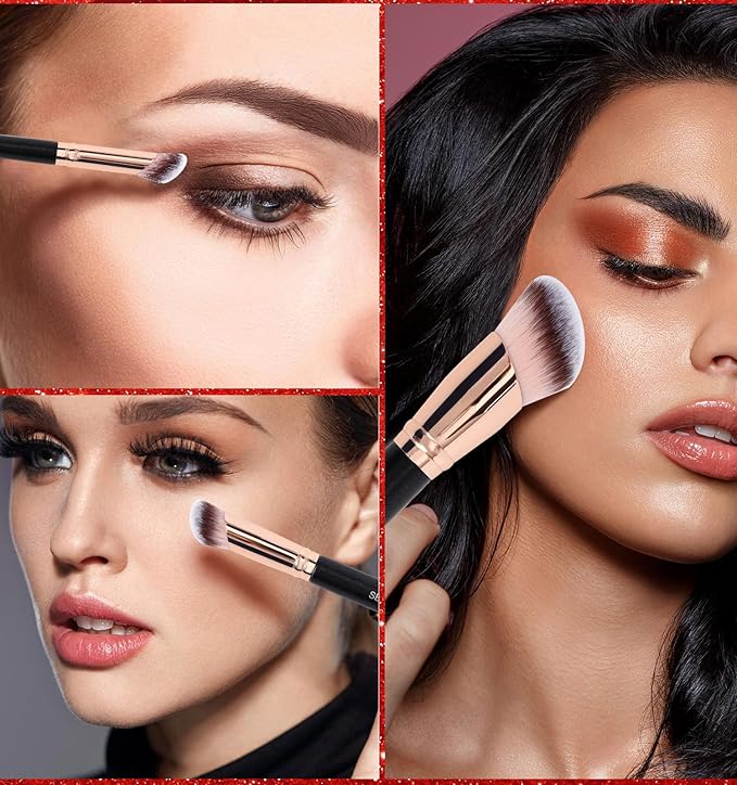 Angled Foundation Brush Contour Conceal Brush Set, 3Pcs Angled Synthetic Kabuki Makeup Brush for Face Blush Bronzer Travel Buffing Stippling Contour Powder Liquid Blending