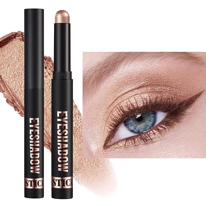 Rose Gold Eyeshadow Stick, Shimmer Cream Eyeshadow Pencil Makeup, High Pigment Long Lasting Waterproof Eye Shadow Pen Women Multi-Dimensional Hypoallergenic Eye Highlighter Stick (16#)