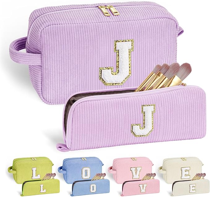 YOOLIFE Initial Travel Makeup Bag Cosmetic Bag - Teen Girl Gifts Trendy Stuff Friend Birthday Gifts for Women Teen Girl Kids