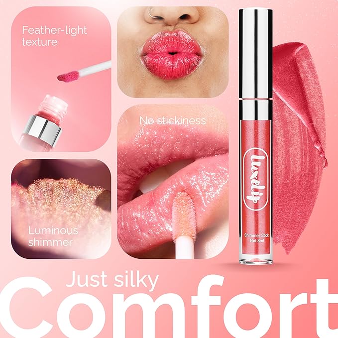 LuxeLip™ Matte Lipstick for Older Women, Hydrating Non-Sticky Lip Gloss for Luminous Shine & Moisturized Lips, Lightweight, Long-Lasting Glossy Finish, Cruelty-Free Lip Makeup (Petulant Blush, 8ml)