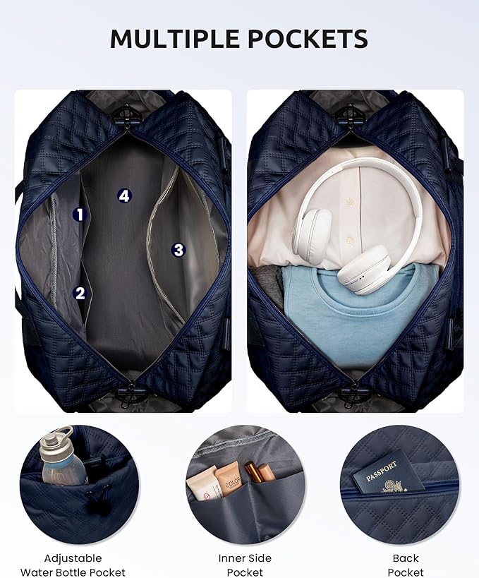 Gifts for Grandma-Initial Duffle Bag with Shoe Compartment, Personalized Weekender Bag, Monogram Overnight Bag, Letter Travel Bag with Makeup Bag,Daughter Friend Gifts (Letter P), Navy Blue