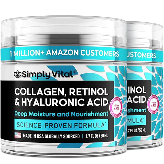 SimplyVital Collagen Face Moisturizer - Anti-Aging Retinol Cream for Face, Neck & Dรฉcolletรฉ with Hyaluronic Acid - Made in USA, Daily Moisturizer Face Cream, 2-Pack