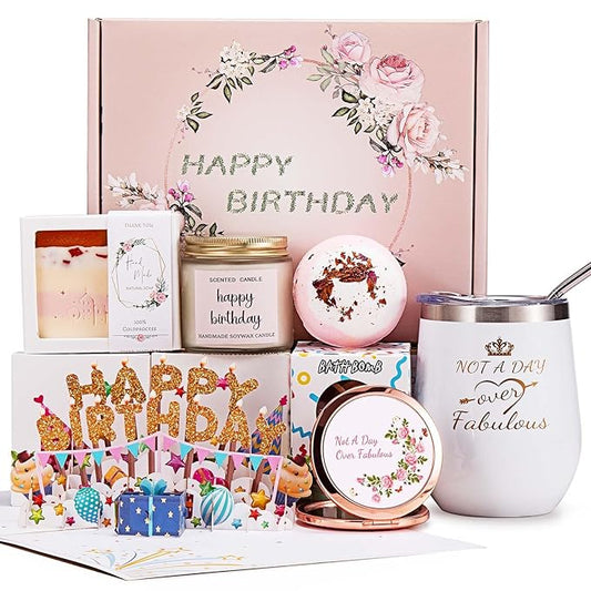 Birthday Gifts for Women, Happy Bath Set Relaxing Spa Gift Baskets Ideas for Women, Her, Mom, Sister, Female Friends, Coworker, Wife, Girlfriend, Daughter, Unique Gifts for Women Who Have Everything