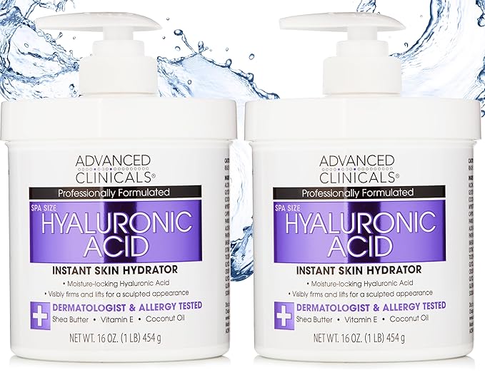 Advanced Clinicals Hyaluronic Acid Moisturizer Body Cream W/Vitamin E | Hydrating Cream & Body Lotion For Women & Men To Help Improve Look of Wrinkles, Dry Skin, Crepey Looking Skin, 16OZ, 2-Pack